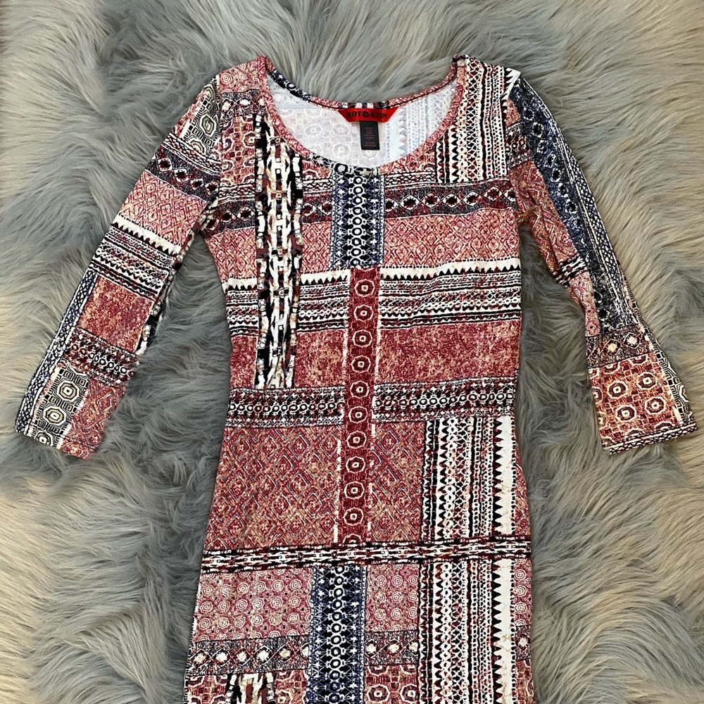 Red Patchwork Body Con Dress